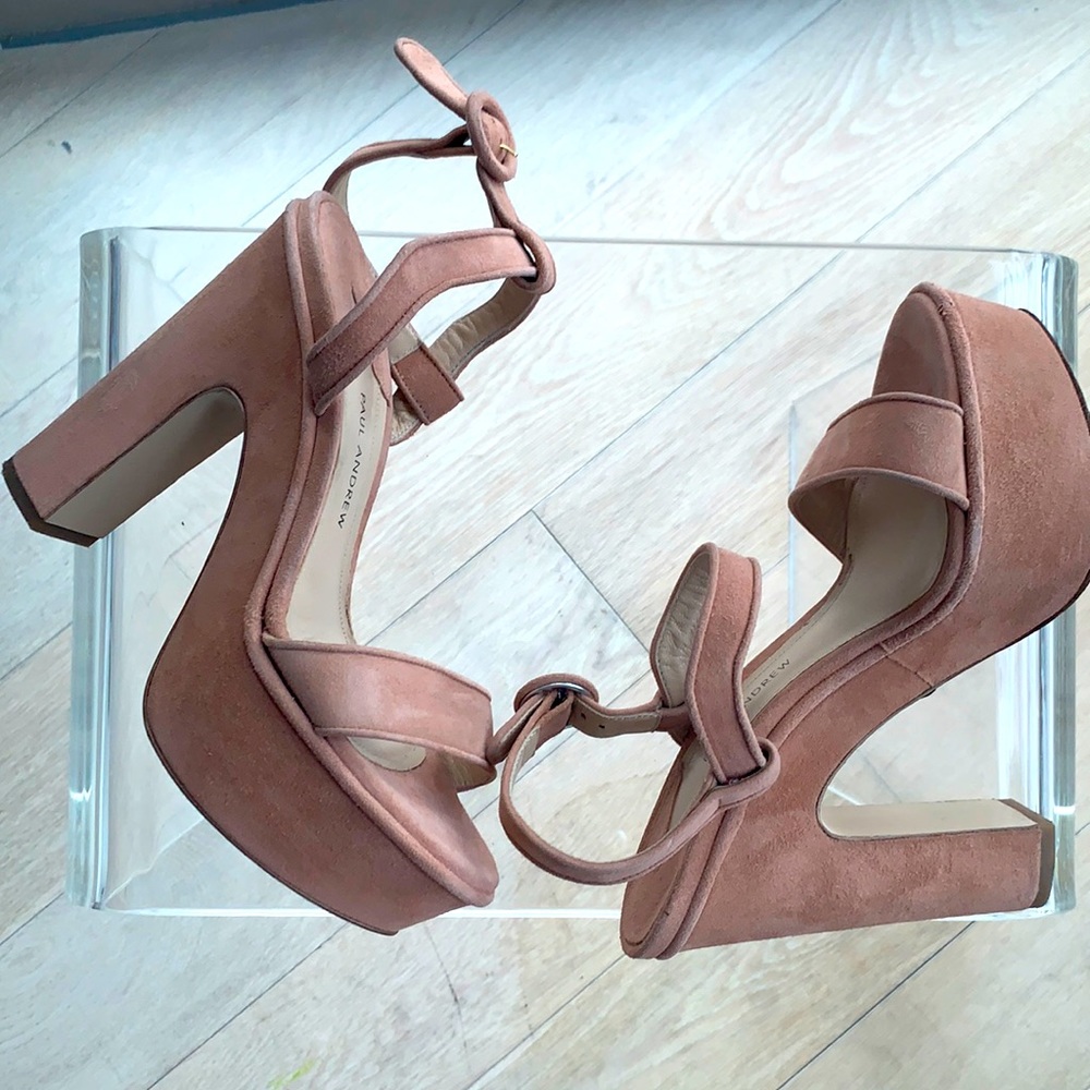 Paul Andrew Stanton Blush Suede Platform Sandals